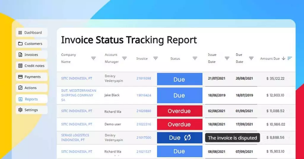 Invoice status tracking report