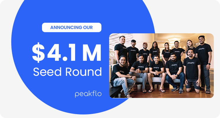 Peakflo team with investor logo and 4.1 million seed series investment announcement