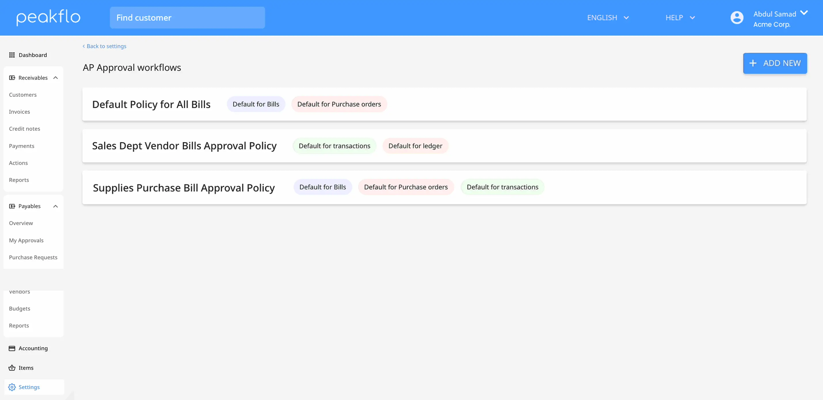 Bill payment workflow