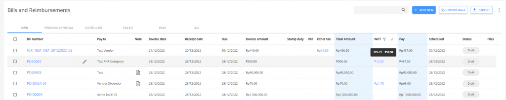 Taxes in bills and reimbursements