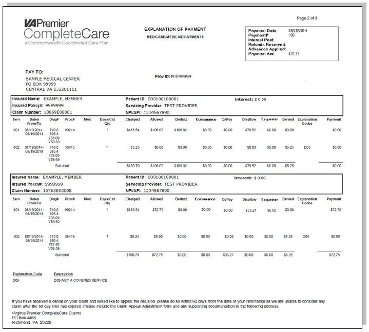 Example of Remittance Advice