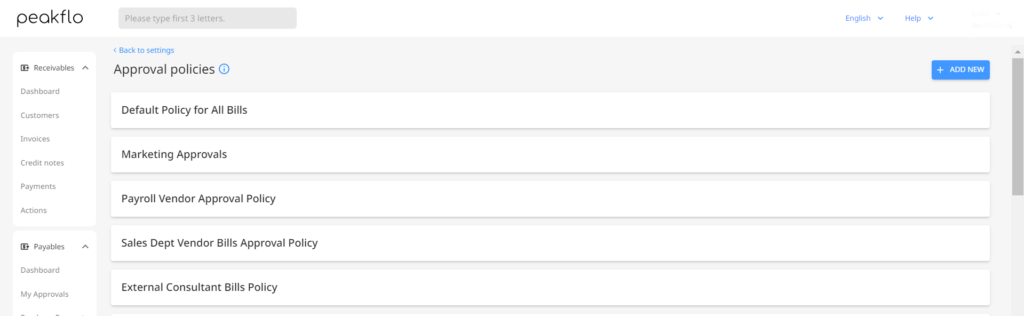 Approval workflows in Peakflo for different departments