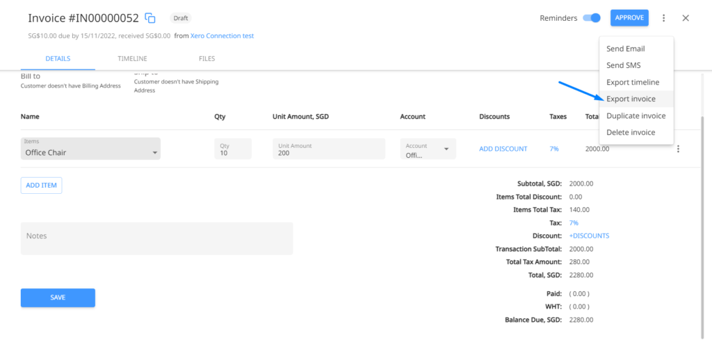 Export invoice, send to customers, etc