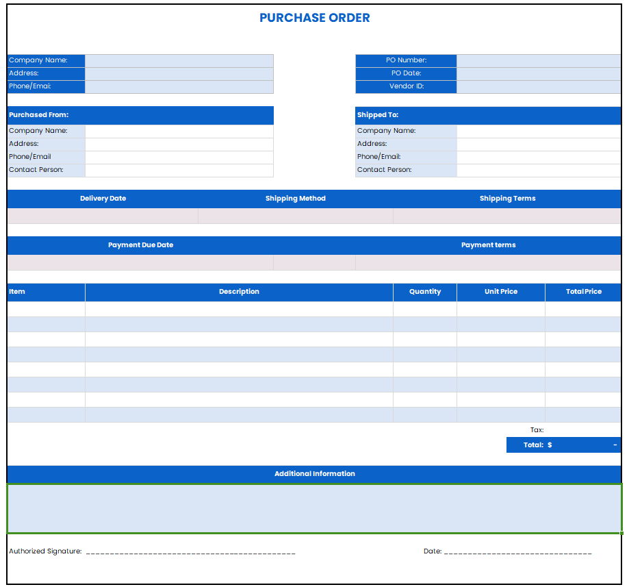 purchase order template