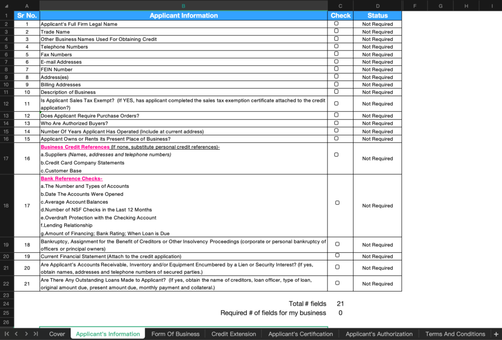 Credit Application Checklist