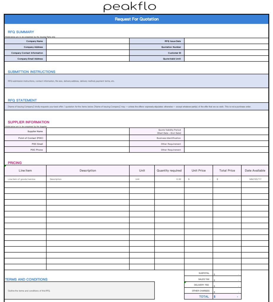 excel RFQ Template 