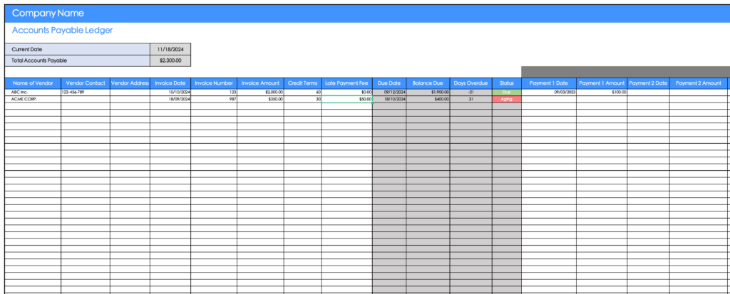 Accounts Payable Excel Template