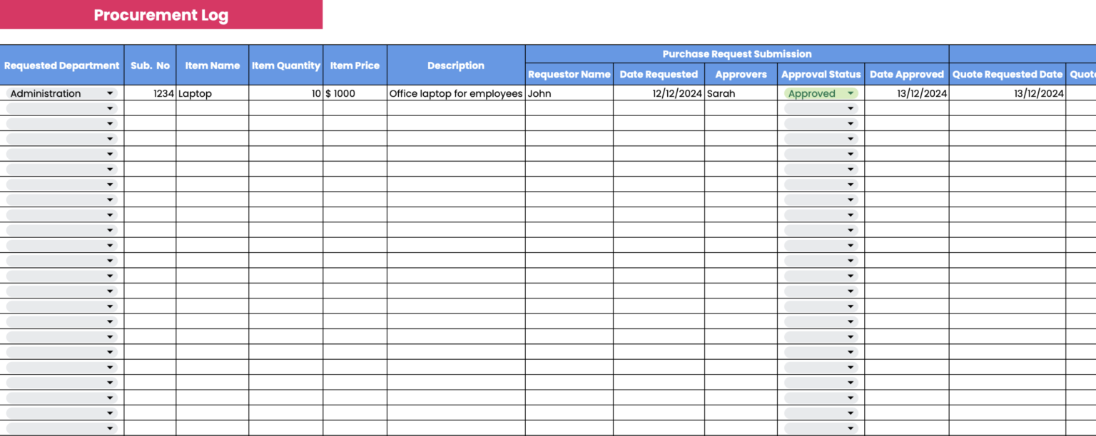 Procurement Log Example Procurement Log Template: Streamline Your Purchasing Process
