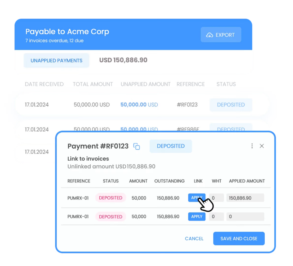 view and apply payments to invoices