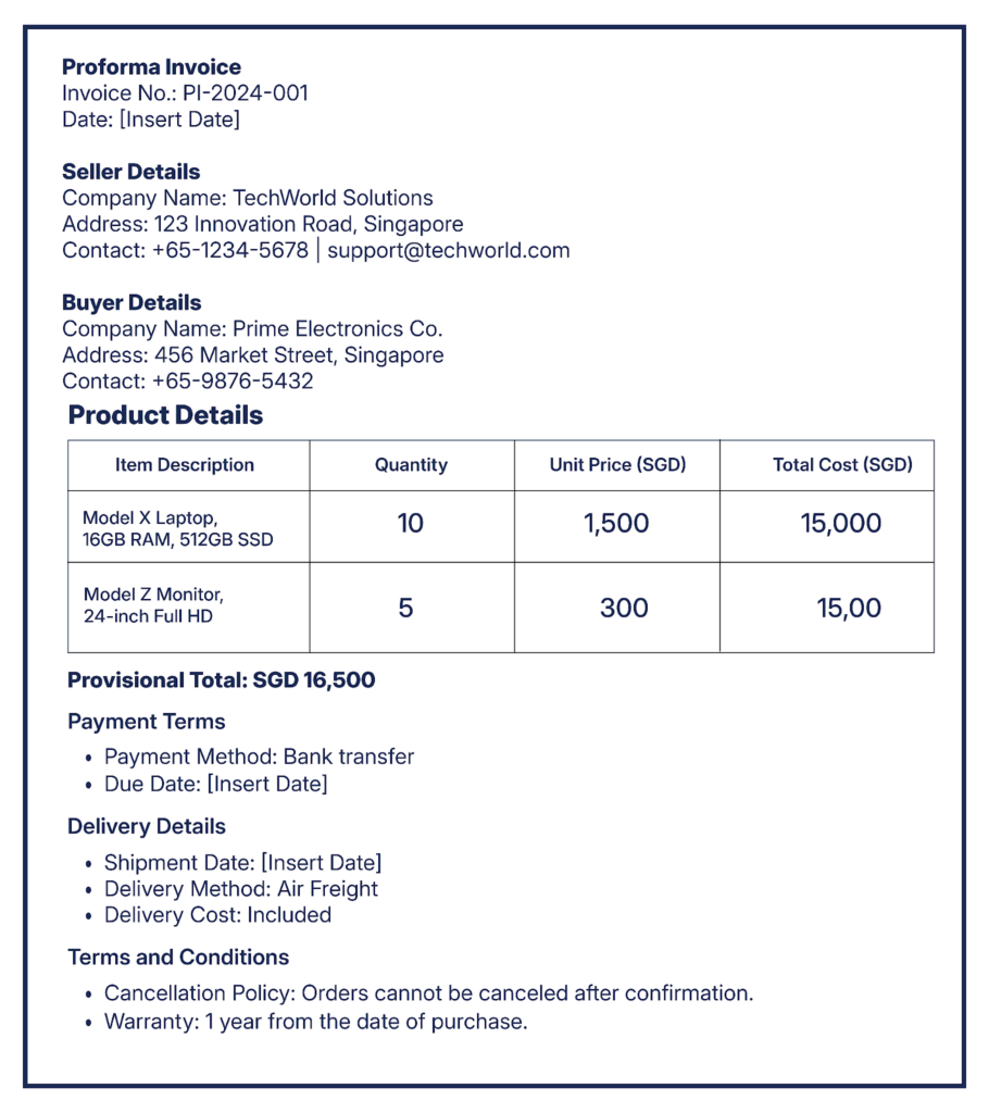 Example Proforma Invoice Template