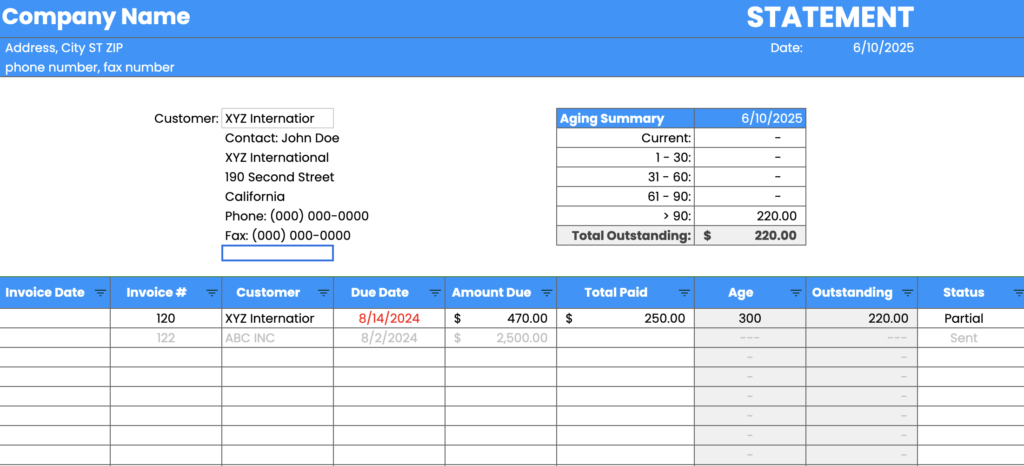 Invoice Tracking Template