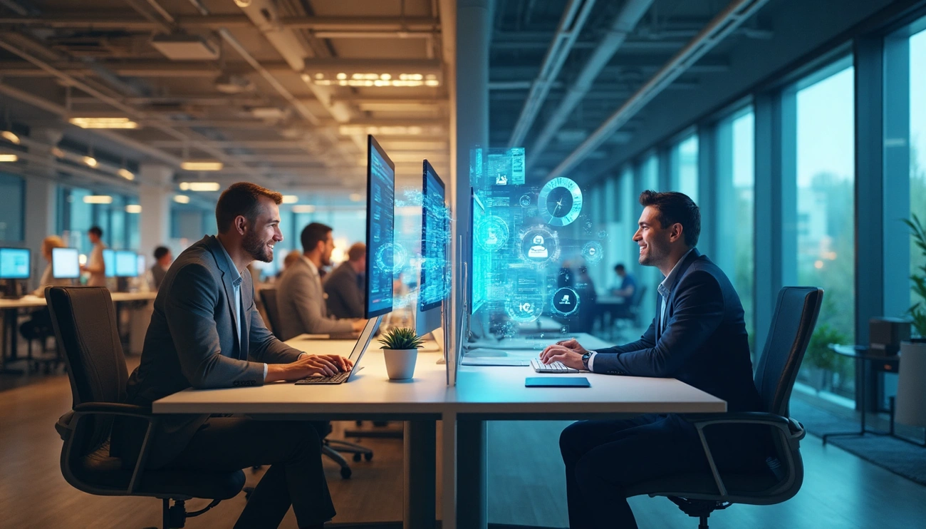 Finance team analyzing AI automation platform pricing models and total cost of ownership on laptops with charts and graphs